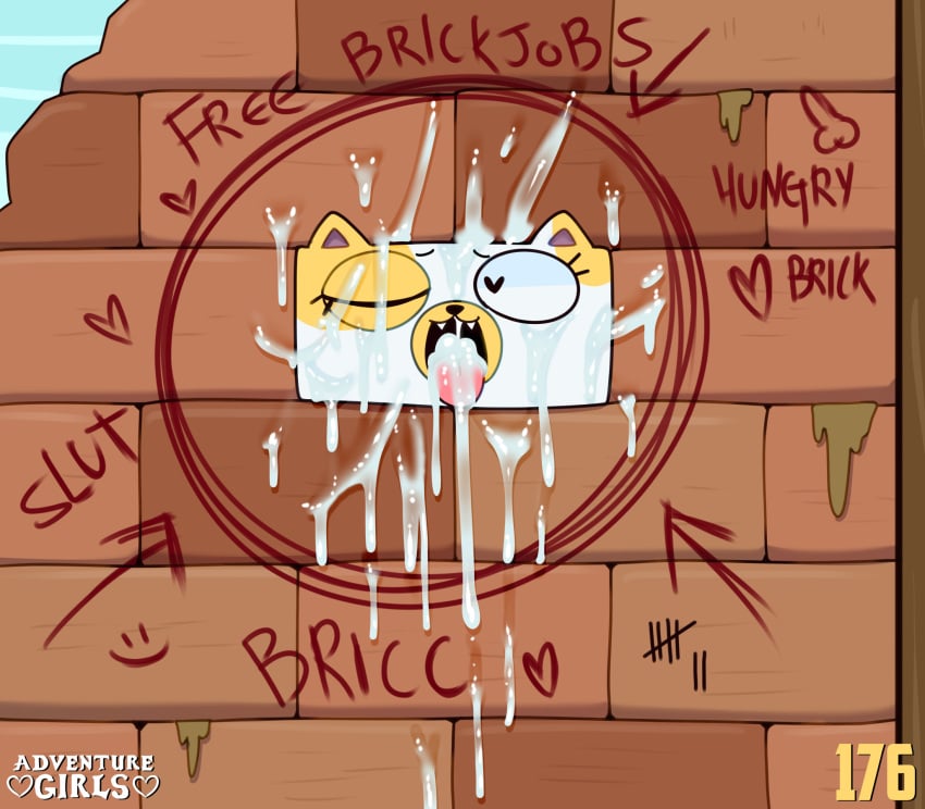 1girls adventure_girls adventure_time cake_the_cat cum cum_in_mouth english_text excessive_cum female female_only graffiti heart-shaped_pupils highres somescrub tagme text