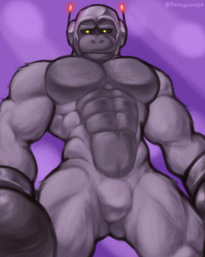 abs anthro bara baragoon64 barazoku big_pecs big_thighs black_eyes chimera cyborg dominant earthbound furry gorilla gray_fur grey_skin hairy helmet humanoid low-angle_view male male_only mind_control mother_(series) mother_3 muscles muscular muscular_arms muscular_legs muscular_male muscular_thighs navel nintendo pecs robot solo solo_male steel_mechorilla thighs v-line v-taper yellow_eyes