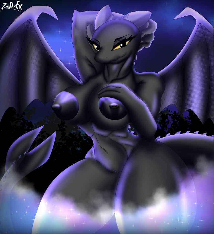 absurd_res anthro areola ass big_breasts big_butt black_body breasts claws digital_media_(artwork) dragon dreamworks female genderswap genitals hi_res how_to_train_your_dragon huge_breasts looking_at_viewer mammal membrane_(anatomy) membranous_wings night_fury nipples nude pussy reptile scalie simple_background smile solo standing tail teeth thick_thighs tongue toothless western_dragon wings zadrex