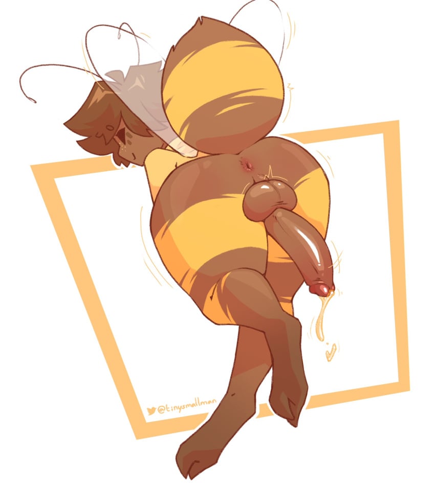 antennae_(anatomy) anthro anus arthropod arthropod_abdomen ass balls bee food genitals hi_res honey_(food) hymenopteran insects leaking_honey male male_only mazus_(tinysmallman) presenting presenting_hindquarters simple_background solo striped_body stripes tinysmallman