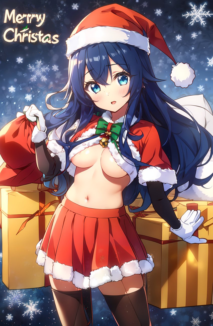 100_kanojo ai_generated blue_eyes blue_hair breasts christmas cute female fluffy_hair girl kimi_no_koto_ga_dai_dai_dai_dai_daisuki_na_100-nin_no_kanojo long_hair merry_christmas petite santa santa_claus santa_costume santa_hat small_breasts smaller_female solo stable_diffusion the_100_girlfriends_who_really_really_really_really_really_love_you unstable_diffusion yoshimoto_shizuka