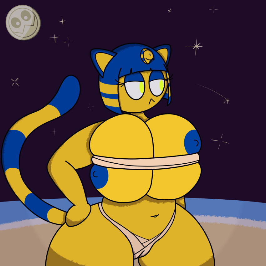 animal_crossing ankha big_ass big_breasts boob_window casual casual_nudity clothed female female_only huge_breasts moon nintendo no_bra photocyanide sideass underboob useless_clothing