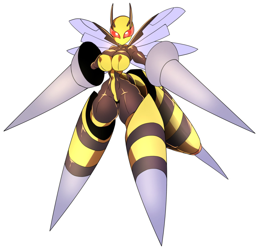 1girls anthro arthropod beedrill big_breasts h_earth insect_girl looking_at_viewer mega_beedrill nintendo nipple_bulge pokemon pokemon_rgby pokemon_xy solo solo_female tagme thick thick_thighs thin_waist wasp wasp_girl white_background