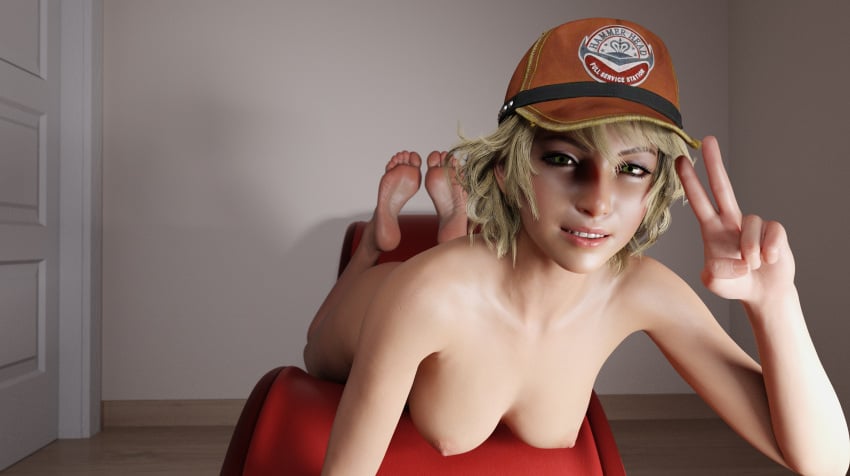 1girls 3d barefoot blonde_female cindy_aurum daz_studio dazcreep feet feet_up female female_only final_fantasy final_fantasy_xv foot_fetish soles solo toes v_sign