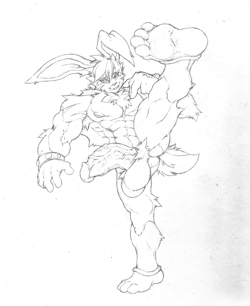 2020 abs anklet anthro balls black_and_white bracelet chest_tuft genitals graphite_(artwork) hi_res humanoid_genitalia humanoid_penis jewelry koten_(utx) lagomorph leporid male mammal monochrome muscular muscular_anthro muscular_male nipples nude pecs pencil_(artwork) penis pose pubes rabbit solo traditional_media_(artwork) tuft utx-shapeshifter vein veiny_penis