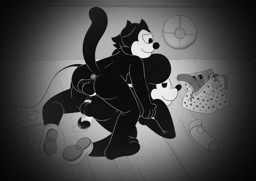 absurd_res anal anal_beads anal_sex anthro anus ass balls black_body black_fur bodily_fluids buttplug clothing crossover cuff_(restraint) digital_media_(artwork) dildo disney domestic_cat dreamworks duo felid feline felis felix_the_cat felix_the_cat_(series) fluffy_cuffs footwear fur genital_fluids genitals grainy handcuffs hi_res humanoid_genitalia humanoid_penis male male/male male_penetrated male_penetrating male_penetrating_male mammal metal_cuffs mickey_mouse midnight_meowth mouse murid murine nude penetration penis plug_(sex_toy) precum restraints rodent sex sex_toy simple_background smile universal_studios