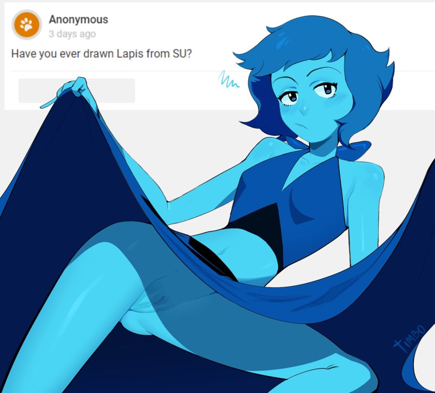 1girls blue_hair blue_skin cartoon_network dress female gem_(species) lapis_lazuli_(steven_universe) no_panties pussy slender_legs solo steven_universe thighs timbocactus upskirt