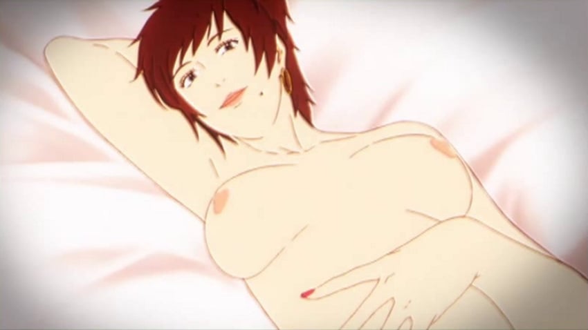 1girls breasts erika_(gyo) female gyo gyo_tokyo_fish_attack medium_hair nipples red_hair screencap smile sole_female