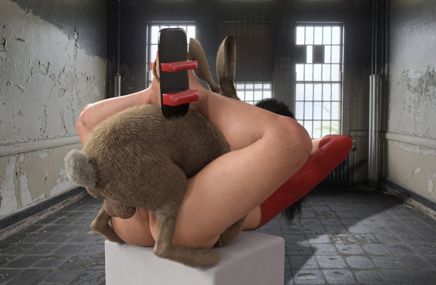 3d animal bestiality daz3d daz_studio evangeline_lilly missionary_position rabbit theredguy1 unseen_male_face zoophilia