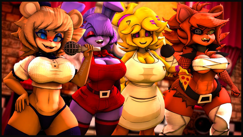 3d 3d_(artwork) 4girls abs angry animatronic apron bandage bandage_on_nipples bandages bear bear_ears belly_button belt big_breasts blue_eyes blush blushing_at_viewer bonfie bonfie_(cryptia) bonnie_(cally3d) bonnie_(fnaf) bow bowtie breasts brown_body brown_skin buck_teeth buckteeth bunny bunny_ears cally3d chica_(cally3d) chica_(fnaf) chicken chiku chiku_(cryptia) clazzey cleavage clipping clothed clothing cryptiacurves curvaceous curves curvy curvy_figure eyelashes eyeliner eyepatch eyeshadow fangs fazclaire's_nightclub female female_only fexa fexa_(cryptia) five_nights_at_freddy's fnaf fox fox_ears foxy_(cally3d) foxy_(fnaf) freddy_(fnaf) fredina's_nightclub fredina_(cally3d) frenni_(cryptia) frenni_fazclaire fur gold_tooth hair hair_clips happy hat hook hook_hand hourglass_figure huge_breasts kneesocks large_breasts long_socks looking_at_viewer metallic_body mic microphone monster monster_girl muscles muscular muscular_female open_mouth outline overalls panties pizza plastic_hair plastic_skin purple_body purple_eyes purple_skin rabbit rabbit_ears red_body red_skin robot robot_girl rule_63 scottgames sfm sharp_teeth shirt short_hair shoulder_length_hair smile smiling smiling_at_viewer snarl snarling snout socks source_filmmaker stockings t-shirt thick thick_legs thick_thighs thighhighs thighs thin_waist tophat tshirt underwear wide_hips yellow_body yellow_eyes yellow_skin zentaisfm