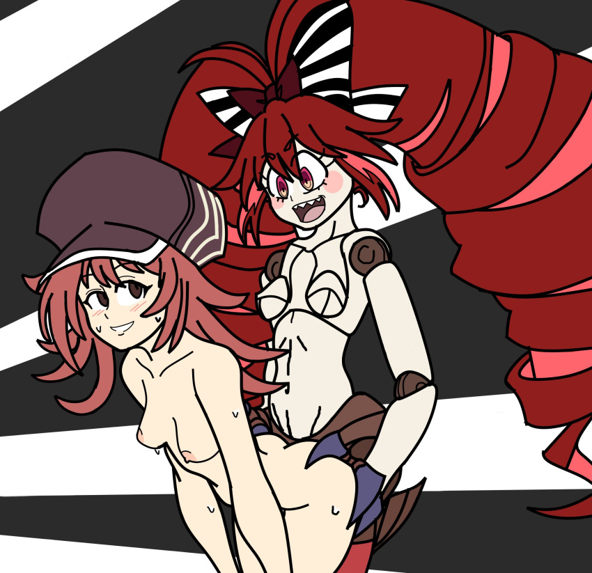 1futa 1girls areolae autoscorer bent_over breasts brown_hair color crossover doll_joints drill_hair duo female futa_on_female futanari hat human humanoid long_hair looking_back mergeritter micha_jawkan nipples red_hair senki_zesshou_symphogear sex sharp_teeth shiki_misaki source_request standing sweat tagme talons the_world_ends_with_you wide_hips