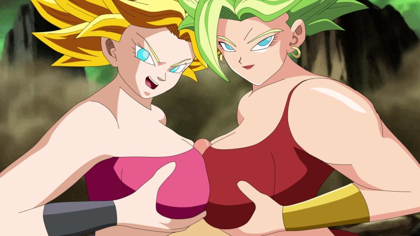 1boy 2girls animated big_breasts big_penis blue_eyes caulifla double_paizuri dragon_ball dragon_ball_super female female_saiyan kale kale_(berserker) legendary_super_saiyan looking_at_partner looking_at_viewer male multiple_girls paizuri penis saiyan solodusk57 super_saiyan super_saiyan_2 teenage_girl teenager universe_6/universe_7 universe_6_girls