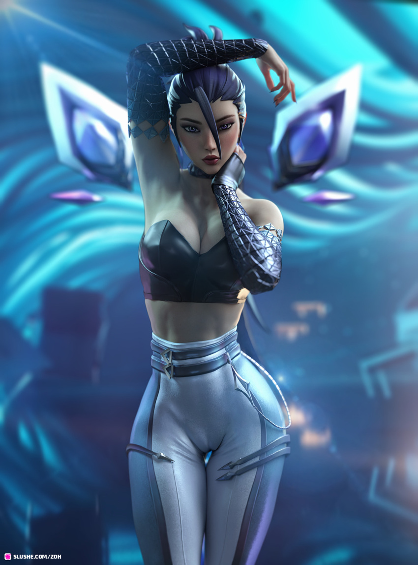 3d cameltoe cleavage female female_focus k/da_all_out_kai'sa k/da_all_out_series kai'sa large_breasts league_of_legends looking_at_viewer pinup solo solo_female therealzoh tight_clothing