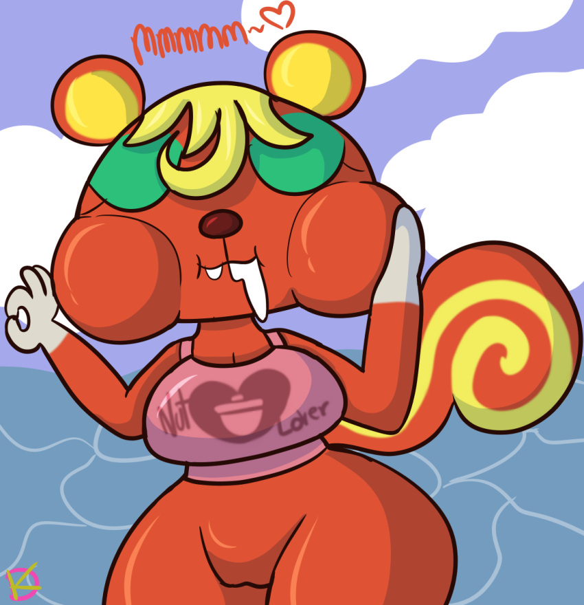 2021 after_sex animal_crossing caroline_(animal_crossing) cheek_bulge closed_eyes cum_drip cum_in_mouth cum_inside klutzatdusk nintendo ok_sign shortstack suggestive_shirt tank_top wide_hips