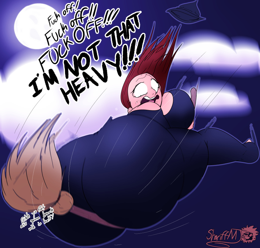 2021 big_ass big_breasts big_butt broom butt_focus digital_media_(artwork) falling fat_ass female female_only huge_ass huge_butt human lewdtober masterj291 night night_sky sky witch