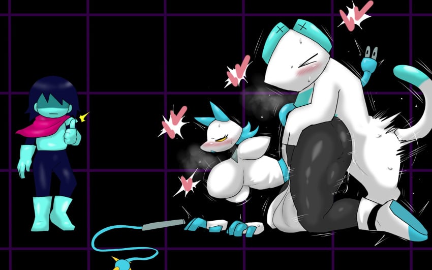 bestiality big_breasts deltarune doggy_style enigi09 kris_(deltarune) sex straight tasque tasque_(animal) tasque_manager_(deltarune) vaginal_penetration whip zoophilia