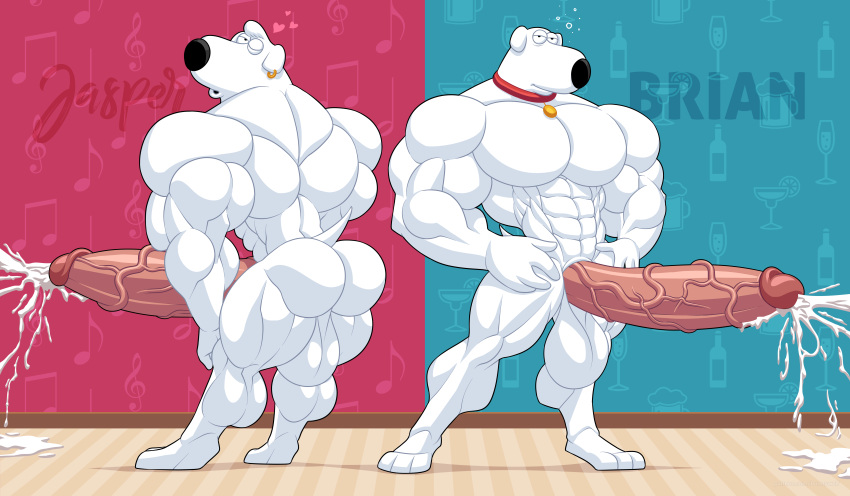 anthro balls bars big_balls big_penis boner brian_griffin canine canine cum drunk erection family_guy furry gay jasper_(family_guy) male male_only muscles muscular muscular_male orgasm penis veiny_penis wolfiecanem