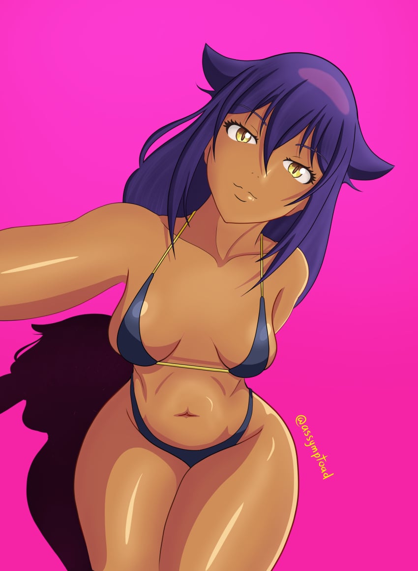 bikini dark-skinned_female dark_skin jahy jahy_sama_wa_kujikenai! purple_hair selfie swimsuit yellow_eyes