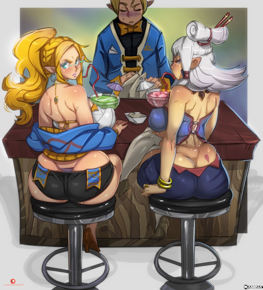 1boy 2girls ass big_ass birthmark birthmark_on_ass blonde_hair breath_of_the_wild female humanoid hylian kamina1978 link link_(breath_of_the_wild) looking_at_viewer looking_back male nintendo pale_skin paya_(the_legend_of_zelda) pointy_ears princess_zelda shorts the_legend_of_zelda thong zelda_(breath_of_the_wild)