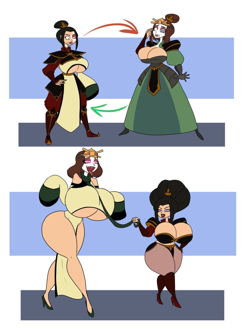 ass_expansion avatar_the_last_airbender azula bimbo bimbofication brainwashing breast_expansion clothing collar da-fuze female gigantic_breasts huge_ass huge_breasts identity_swap large_breasts leash race_swap shortstack shortstackification suki swap thick_thighs transformation wide_hips