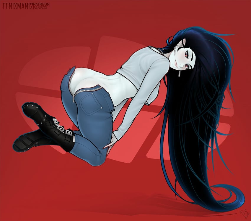 1girls adventure_time ass boots female female_only fenixman12 jeans long_sleeves looking_at_viewer looking_back marceline no_panties solo