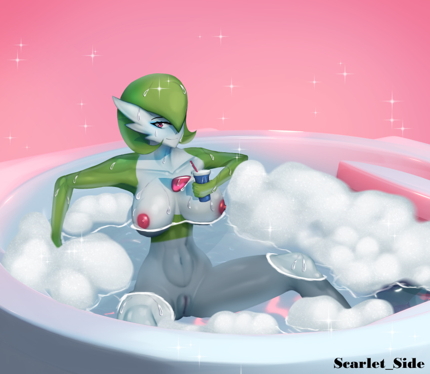 2021 anthro bath bathroom big_breasts breasts fanart female furry furry_only gardevoir nintendo nipples nude pokémon_(species) pokemon pokemon_(species) purple_eyes scarletside video_games yiff