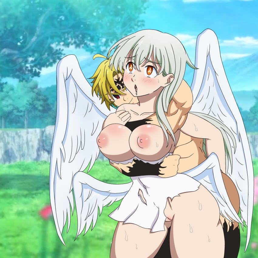 1boy 1girls anal angel canon_couple demon edit elizabeth_liones from_behind looking_pleasured meliodas nanatsu_no_taizai rape ripped_clothing tagme_(artist) the_seven_deadly_sins