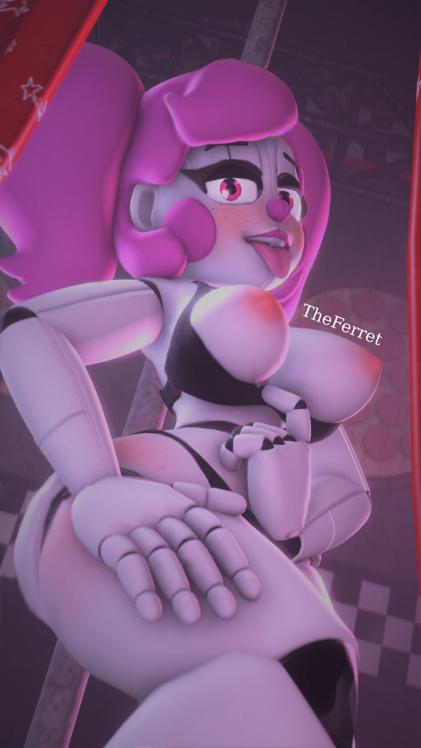 3d animatronic ass baby_(fnafsl) bra breasts circus_baby circus_baby_(fnaf) curtain curtains five_nights_at_freddy's five_nights_at_freddy's:_sister_location huge_ass huge_breasts jollyferret looking_at_viewer looking_down panties photoshop pink_eyes pink_hair pose revealing_clothes robot robot_girl so87baby solo source_filmmaker stripper stripper_pole summer_of_87_baby tongue tongue_out white_body