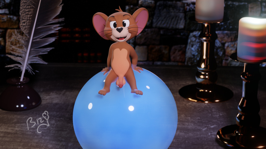 16:9 anthro balls bizymouse genitals hi_res jerry_mouse male penis sitting smile solo tom_and_jerry tom_and_jerry_(2021_film) turner_entertainment widescreen