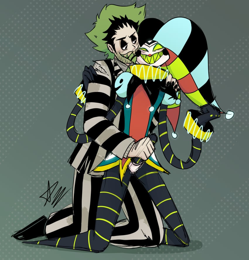 2021 2boys animatronic anthro anthro_only anthrofied beetlejuice beetlejuice_(character) black_eyes black_hair black_tongue blush blushed blushing clothed clothing clown erect_penis erection fapping grabbing_from_behind grabbing_penis green_eyes green_hair green_tongue half-closed_eyes heart hearts helluva_boss holding_penis human humanoid jerking jerkingoff machine male male/male male_only mammal masturbating masturbation penile penile_masturbation penis penis_grab penis_out robo_fizz robo_fizzarolli robot sharp_teeth signature smile smiling smuttystarlight tongue tongue_out two_tone_hair two_tone_tongue vivienne_medrano watermark white_skin wide_hips