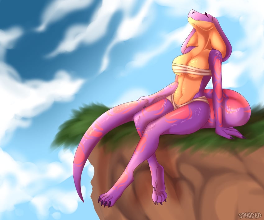 big_breasts breasts cliff female female_focus female_only humanoid keeshee purple_scales scalie sitting snake snake_girl snake_tail sphaded tagme tail thick_thighs thighs