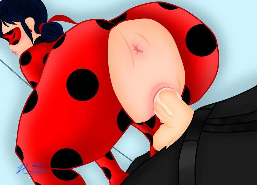 adrien_agreste adrienette anus blue_hair cat_noir cum cum_in_pussy cum_inside earrings female_on_top hair_ornament hair_ribbon hole_in_pants huge_ass ladybug_(character) large_ass light-skinned_female light_skin marinette_cheng marinette_dupain-cheng miraculous_ladybug penis pleasure_face pussy reverse_cowgirl_position riding skin_tight_suit twintails unseen_male_face vaginal_juices zayx