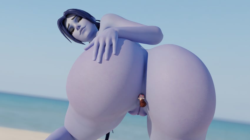 2girls 3d anal_vore anus ass d.va female female_only giantess overwatch purple_skin pussy size_difference vore voreglorex4 widowmaker