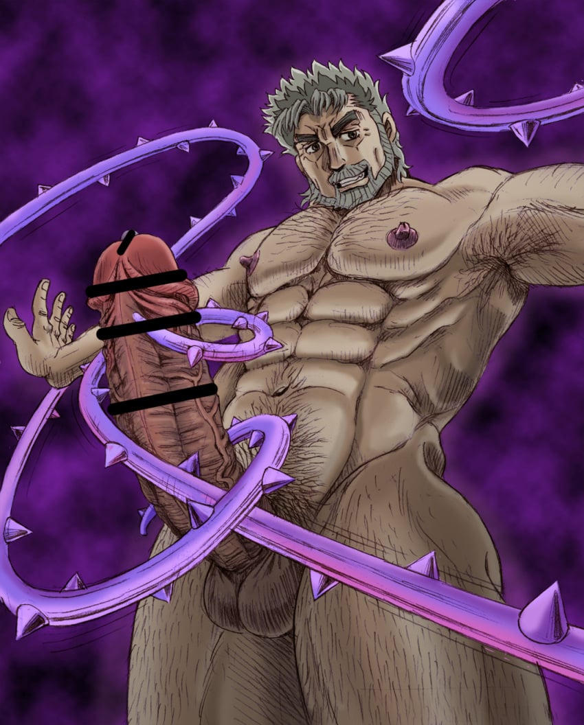 1boy armpit_hair erect_penis hermit_purple jojo's_bizarre_adventure joseph_joestar male male_nipples male_only moheji muscular_male nude_male old_joseph pectorals penis pubic_hair solo solo_male stand_(jjba) stardust_crusaders