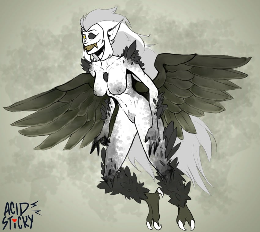 acidsticky anthro avian_humanoid big_ass big_breasts big_butt black_sclera bottomless eda_clawthorne fangs feathered_arms feathered_pussy feathered_wings feathers feral gem harpy harpy_eda harpy_humanoid heterochromia long_hair nude_female pussy smooth_skin talons the_owl_house wings witch