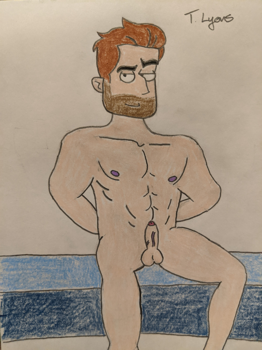 2021 abs balls beard christopher_lyons collarbone erection glans hands_behind_back human jack_ransom male male_only muscular nude sitting sketch solo_male star_trek star_trek_lower_decks veiny_penis