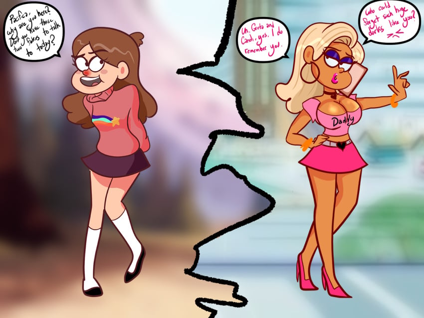 1girls aliciadrawsbecause alternate_breast_size ass_expansion bimbo bimbofication breast_expansion brown_hair cleavage corruption disney disney_channel english_text female female_only flats gravity_falls large_ass large_breasts mabel_pines personality_change smooth_skin solo tan text transformation