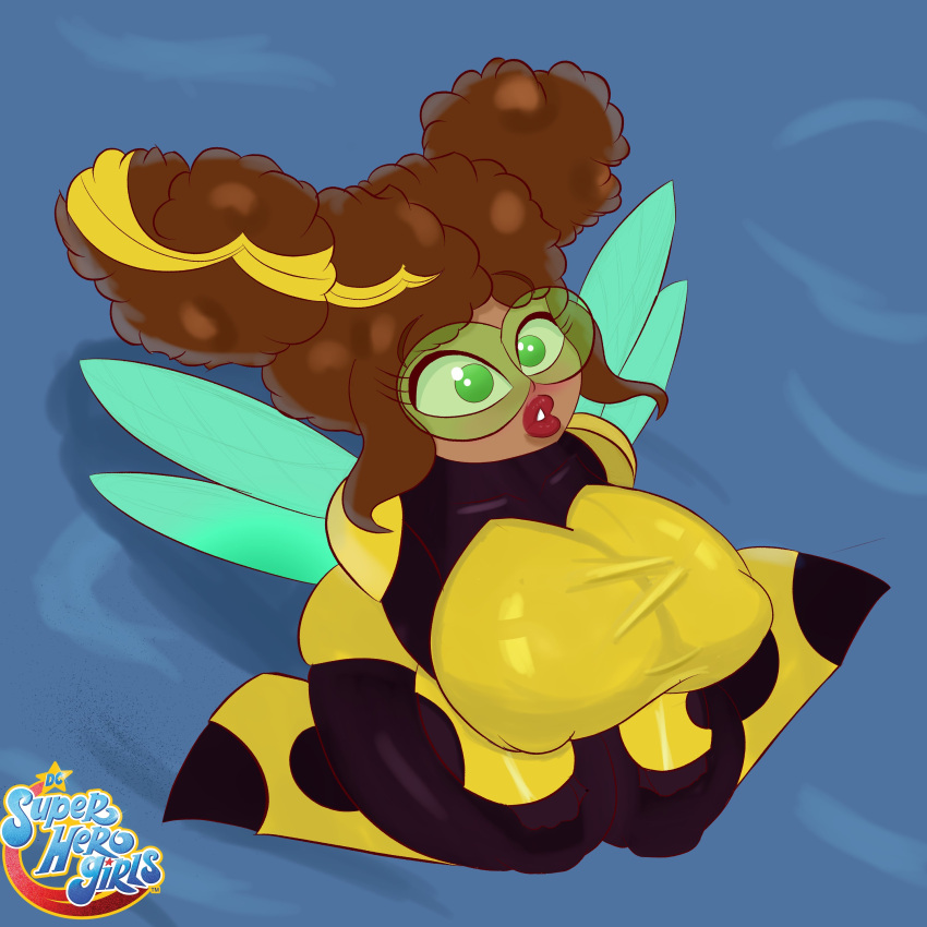 1girls afro_puffs big_breasts bimbo blush bodysuit breasts bumblebee_(dc) dark-skinned_female dc dc_comics dc_super_hero_girls erect_nipples fairy female female_only glasses jpeg karen_beecher magicapencil solo thick_lips wings