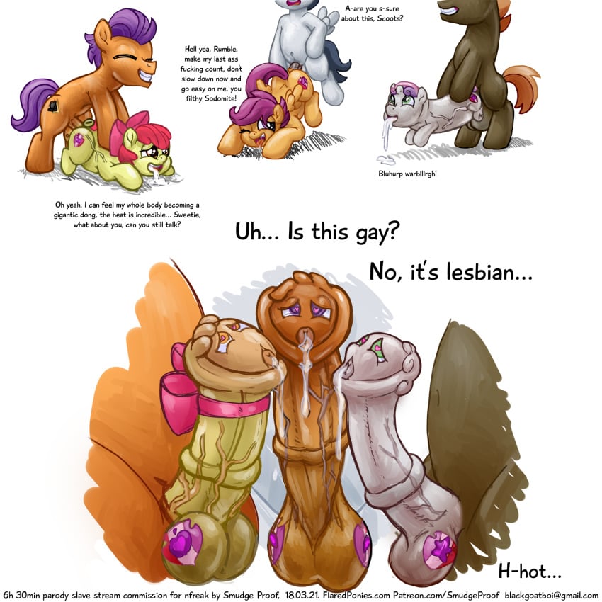 apple_bloom_(mlp) button_mash_(mlp) cutie_mark_crusaders loss_of_self mind_break my_little_pony penis penis_transformation pony rumble_(mlp) scootaloo_(mlp) smooth_skin smudge_proof sweetie_belle_(mlp) tender_taps_(mlp) transformation