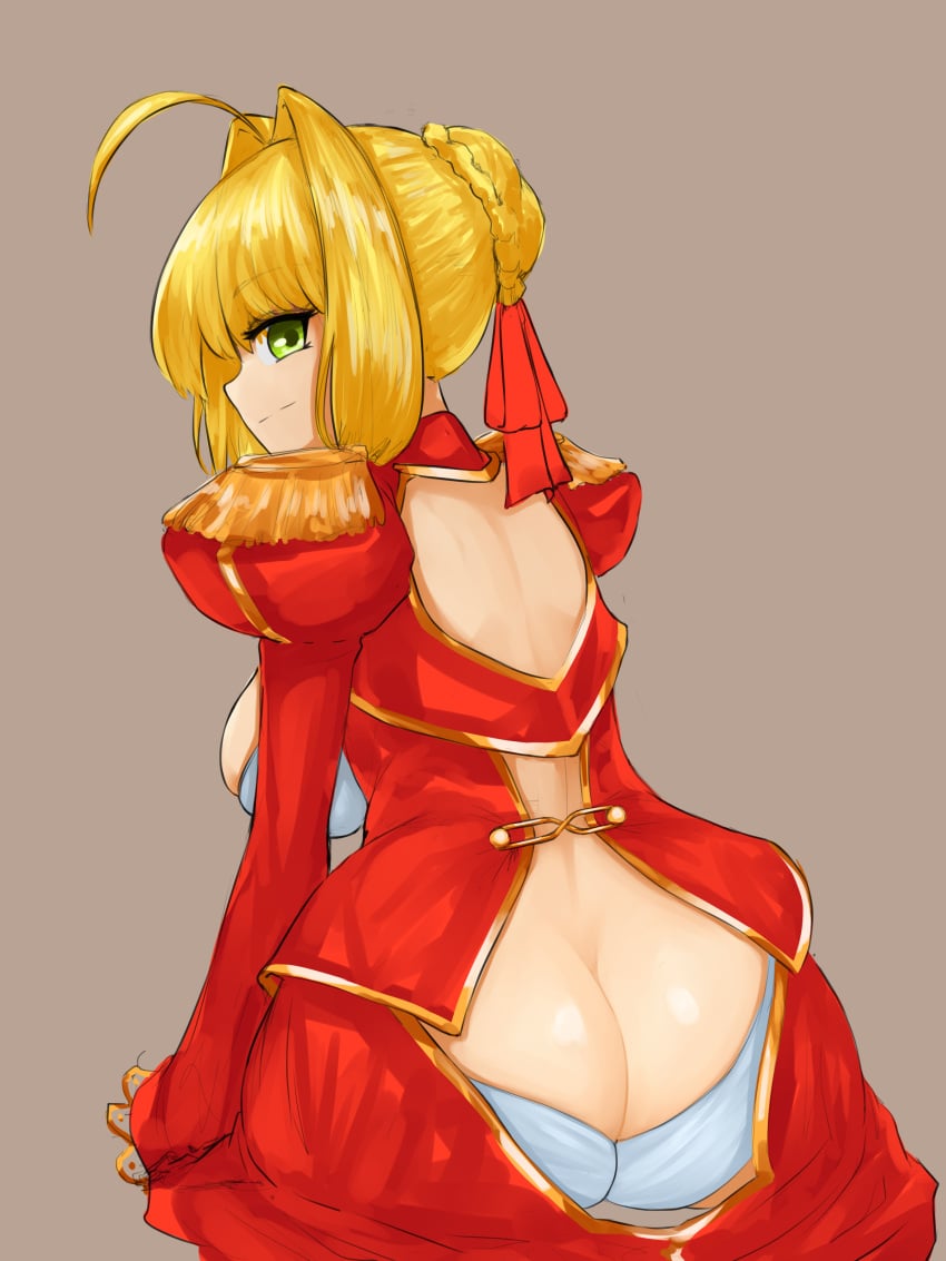 1girls absurd_res ass_cleavage bursting_butt busty butt_crack curvy fate/extra fate/grand_order fate_(series) female highres nero_claudius_(fate) panties steamingtofu