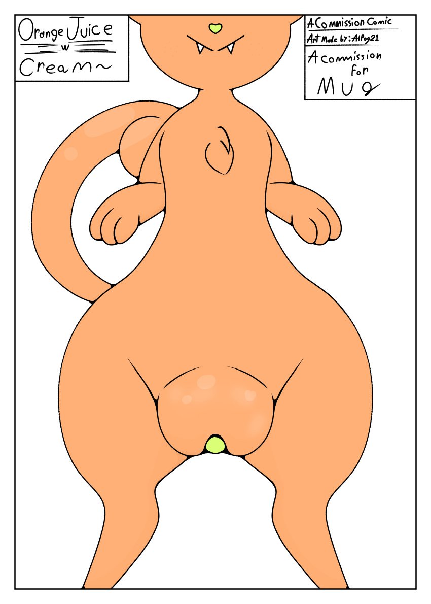absurd_res alpog21_(artist) curled_tail domestic_cat ear felid feline felis female feral fur genitals green_nose happy hi_res hyper hyper_genitalia male mammal orange_body orange_fur orange_legs orange_paws orange_pussy orange_tail plump_labia presenting presenting_pussy pussy smile smiling_at_viewer solo standing tail trod