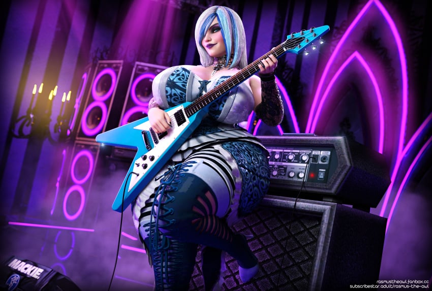 1girls 3d big_ass big_breasts blue_eyes blue_hair boots curvy emo goth guitar guitar_hero guitar_hero:_warriors_of_rock guitar_pick harmonix huge_ass huge_breasts makeup multicolored_hair nail_polish pandora pandora_(guitar_hero) rasmus-the-owl stage thick_thighs white_hair wide_hips