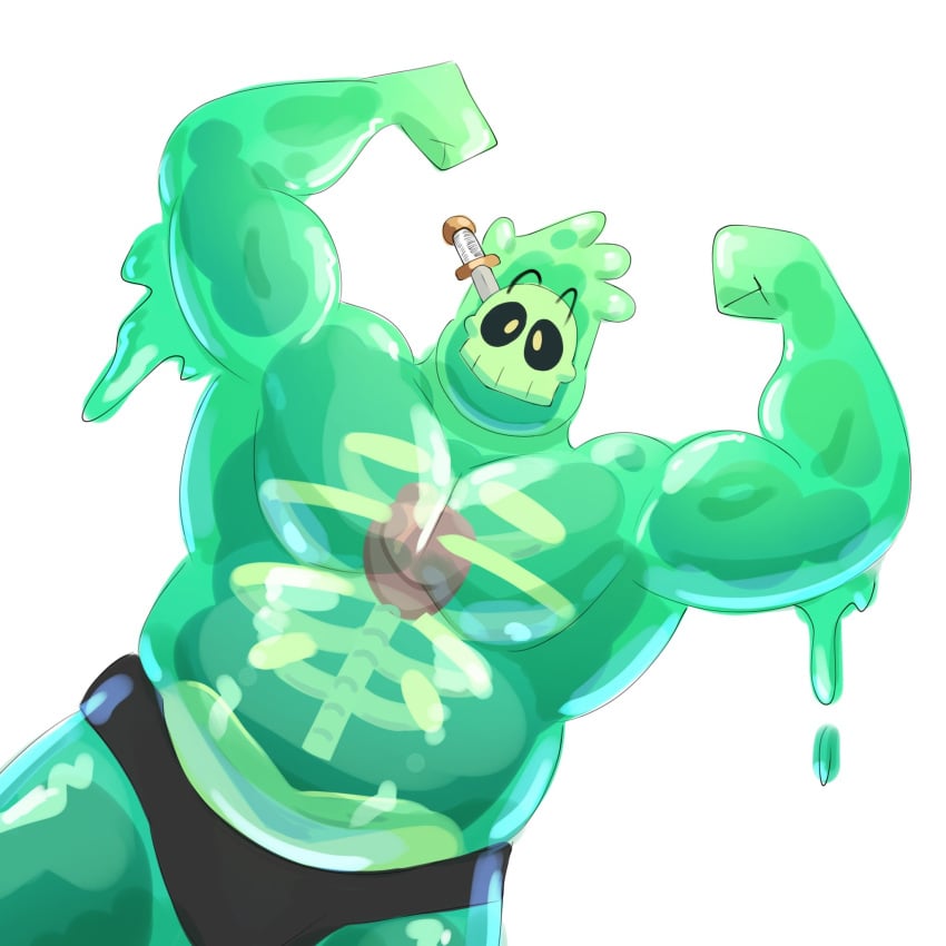 1boy anthro belly biceps big_belly big_boy black_underwear bottomwear boxers briefs bulge chubby chubby_male dad_bod dagger doug_(monster_prom) doug_campbell dripping dripping_slime flexing flexing_bicep heart looking_at_viewer male male_only monster monster_boy monster_con monster_prom moobs musclegut muscular muscular_male skull slime slime_boy slime_monster slsinlogo solo_male teal_body topless translucent translucent_body underwear underwear_only viewed_from_below