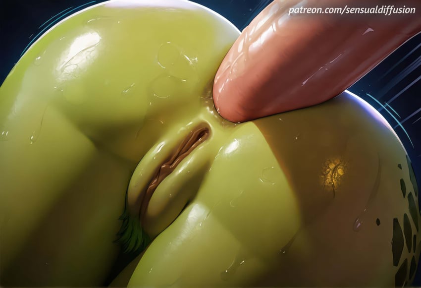 ai_generated anal anus ass_focus baldur's_gate_3 bent_over dnd dripping dungeons_and_dragons fat_ass forgotten_realms from_behind green_skin lae'zel monster_girl pointy_ears sensualdiffusion sex