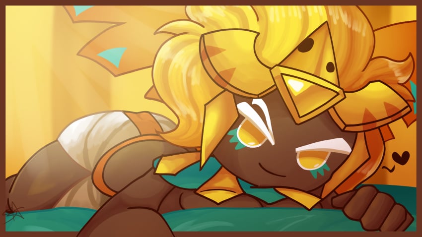 1girls 2025 alternate_version_available anthro ass big_ass blonde_hair breasts cookie cookie_run cookie_run_kingdom dark_skin dough egyptian egyptian_clothes egyptian_female female female_focus female_only fixed_version flirty golden_cheese_cookie jembbrowm jewlery looking_at_viewer on_bed on_top_of_viewer thick_thighs wings yellow_eyes