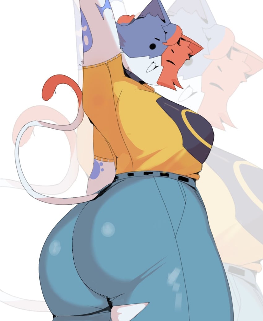 2d :3 ;3 ;p ass ass_focus back_view big_ass big_breasts big_butt big_thighs big_titties butt_focus cat_ears cat_tail cate_meowdy_(fortnite) catgirl clothing curvaceous curvaceous_female curvaceous_figure curvy curvy_figure curvy_hips dayronz1 epic_games fortnite fortnite:_battle_royale furry furry_female furry_only huge_ass huge_breasts jeans multicolored_hair short_hair tattoo tattooed_arm tattoos tearing_up