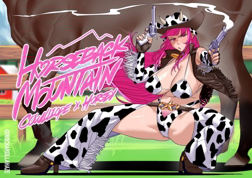 1animal 1boy 1girls 2024 2d 2d_(artwork) before_sex big_breasts big_thighs breasts carpet_matching_drapes cleavage cow_ears cow_girl cow_horns cow_print cow_print_armwear cow_print_bra cow_print_thighhighs cowbell cowboy_boots cowboy_hat cowgirl cowgirl_outfit equine female female_pubic_hair feral feral_with_female fingerless_gloves gun hairy_pussy holding_gun holding_weapon hololive hololive_english hololive_myth horse huge_breasts huge_thighs imminent_bestiality imminent_sex implied_bestiality long_hair male mori_calliope pink_hair pistol pubic_hair pussy_hair rockaroll spread_legs tagme thick_hips thick_thighs thighs twitter virtual_youtuber zoophilia