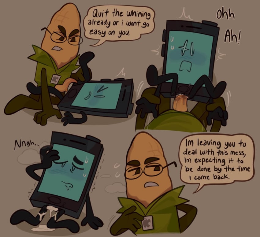 2boys 70wwwwg blush cum cum_inside inanimate_insanity inanimate_object mephone4 mephone4s_(ii) object_show object_shows osc phone steve_cobs sweat tentacle_dick yaoi