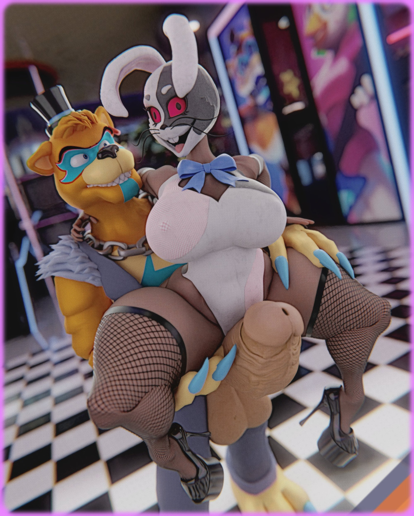 3d bunny_costume bunny_ears female five_nights_at_freddy's five_nights_at_freddy's:_security_breach glamrock_freddy_(fnaf) glamrock_freddy_(fury's_rage) high_heels penis red_eyes security_breach_fury's_rage sunr4y sunr4y_w0rksh0p vanny_(fnaf)