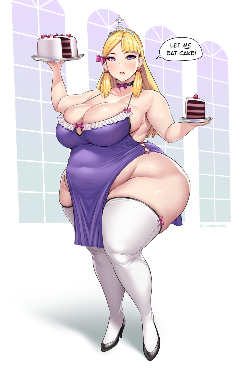 1girls bbw big_breasts breasts cleavage female female_only large_breasts looking_at_viewer overweight overweight_female solo thick_thighs thighhighs toroboro wide_hips